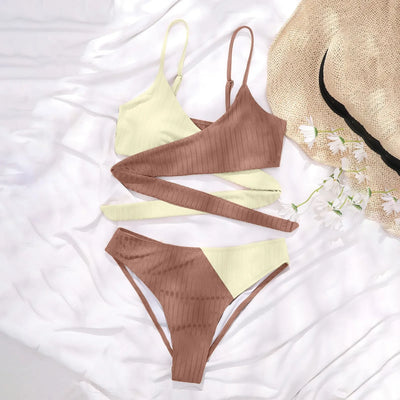 Summer Ladies Sexy High Waist Print Two Piece Bikini Sets Biquini Women Swimsuit Clothing Set Color Block Mujer Swimwear Suits