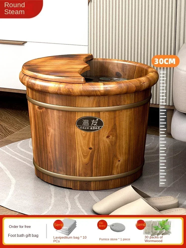 Foot Soaking Wooden Bucket Solid Wood Bath Calf Wooden Foot Washing Bucket Insulation Wooden Basin Foot Soaking Bucket