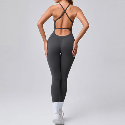 Seamless Yoga Jumpsuits Sports Fitness Cross Straps Beauty Back Peach Hip Raise Tight One-piece Gym Workout Tracksuits for Women