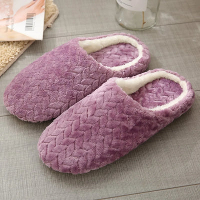 Warm Slippers Woven Solid Color Slippers Plush Home Cotton Slippers Winter Indoor Leisure Home Cold Comfortable Simple