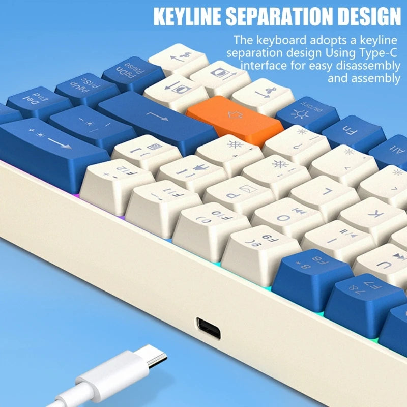 Compactly Mechanical Gaming Keyboard 68Key with LED Backlits Clear Letter for Office Home Use for Typing Gaming Keyboard