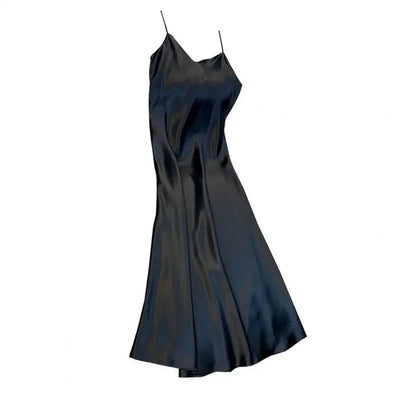 Women Slip Dress Silky Satin V Neck Backless Sleeveless Spaghetti Strap Prom Party Dress A-line Loose Hem Strappy Dress