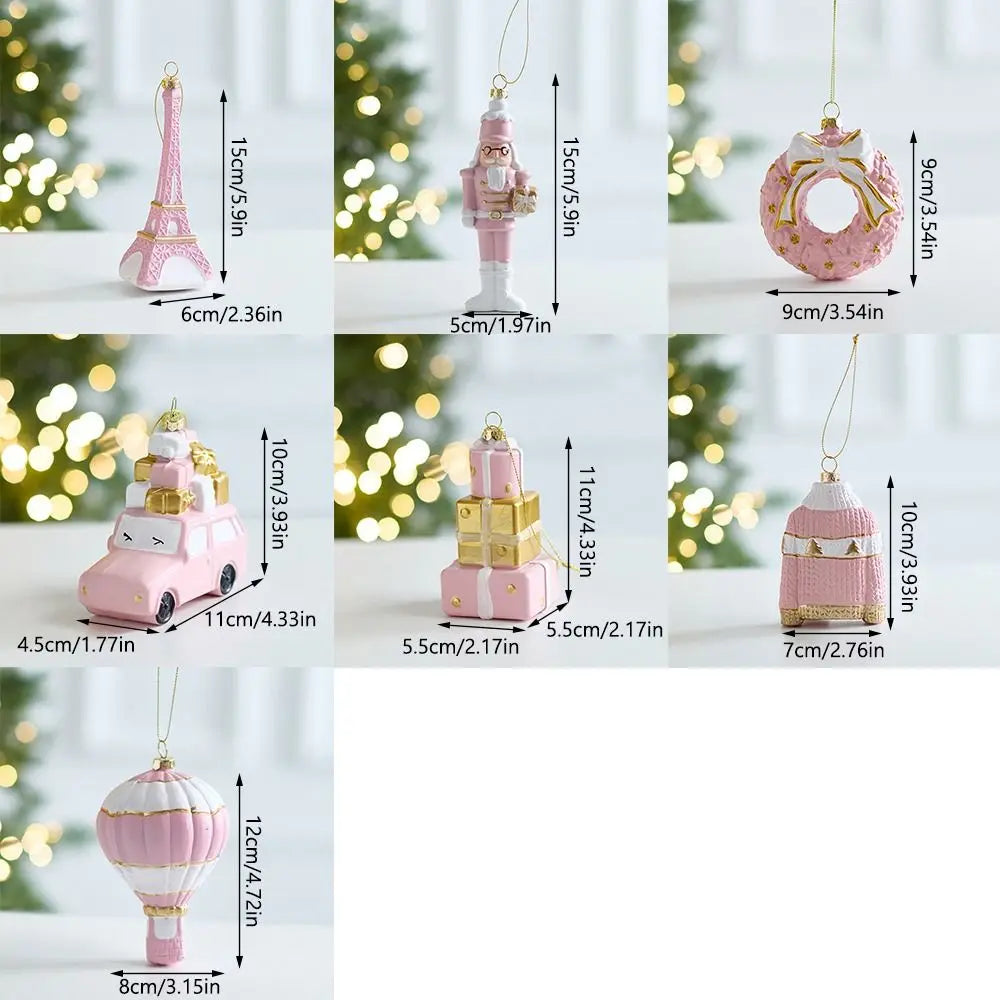Pink Christmas Hanging Decoration Plastic Gift Box Christmas Tree Ornament Wreath Car Party Supplies Xmas Baubles Christmas