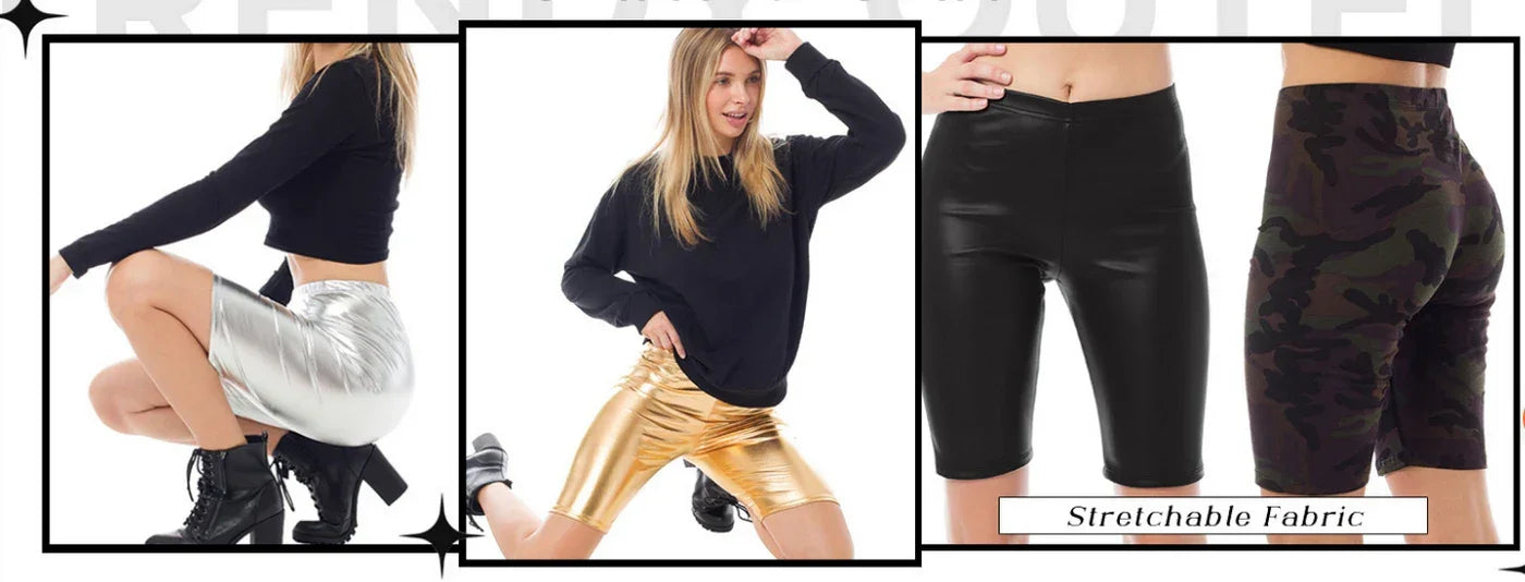 Stretchy Metallic Cropped Leggings Shorts Shiny Silver Basic High Waisted Leggings for Women Capri Yoga Bike