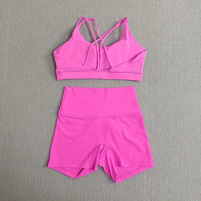 2 Pieces Yoga Set Gym Shorts Sports Set Women Workout Outfit Fitness Suit Cross Straps Bra High Waist Shorts Running Tracksuit