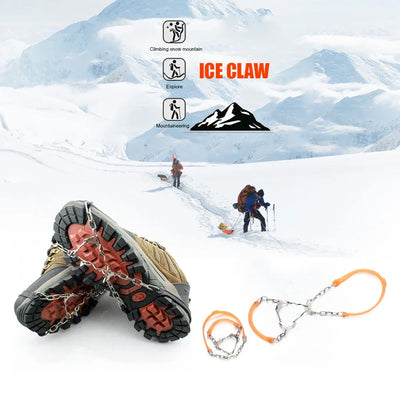 1Pair Anti Slip Ice Gripper Climbing Crampons 6 Teeth Steel Ice Grips Snow Walking Shoes Spikes Cleats Chain Claws Boots Cover