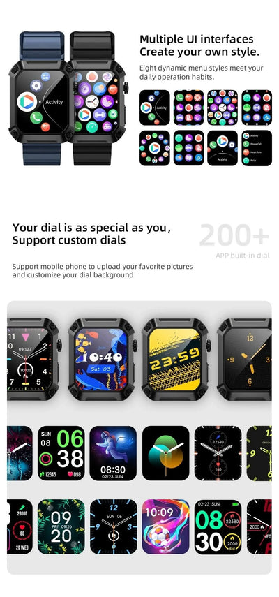 LOKMAT OCEAN 2 Pro Smart Watch Waterproof Bluetooth Calls Smartwatches 1.85 inch Touch Screen Heart Rate Monitor Fitness Tracker