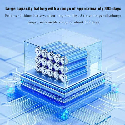 Blue transparent cube AirTag tracker with polymer lithium batteries, iOS Android compatible