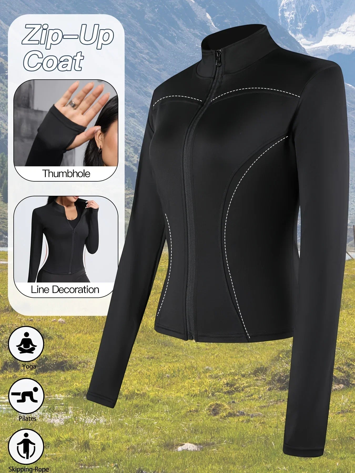 Women's Fitness Sports Coat Women Zipper Long-sleeved Stand-up Jacket Quick-drying Training Yoga Clothes Summer Breathable Top