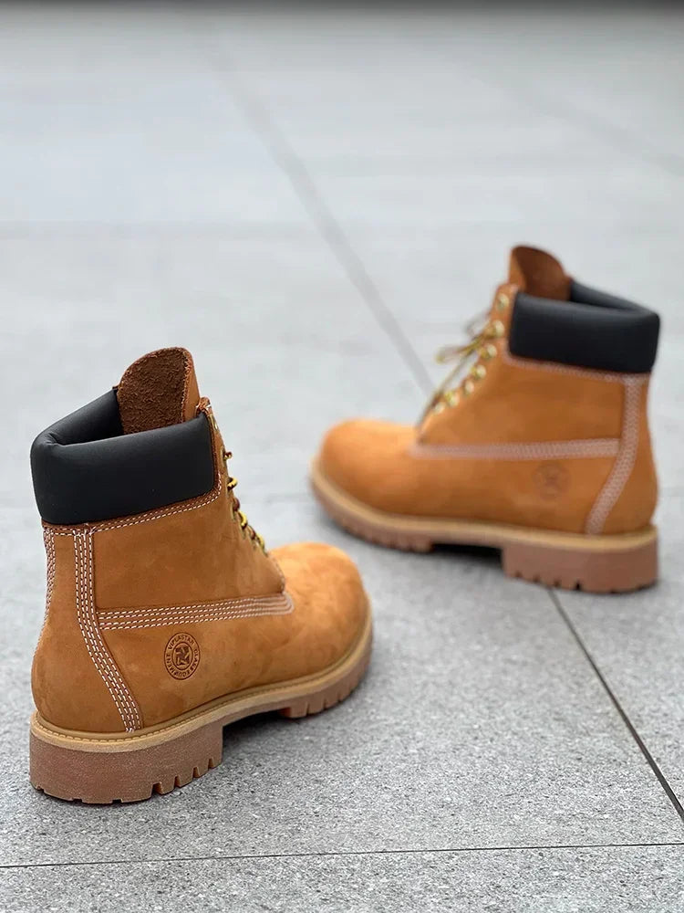 Hiking boots Men's High Help Work Suit Boots Cowhide Yellow Boots Cotton Shoes ClimbiWaterproof Shoes Lovers Shoes Yellow Boots