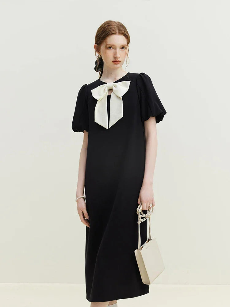 FSLE Bowknot Black Dress For Female Summer French Little Black Dress For Women Casual Loose Women 2023 New Dress For Women