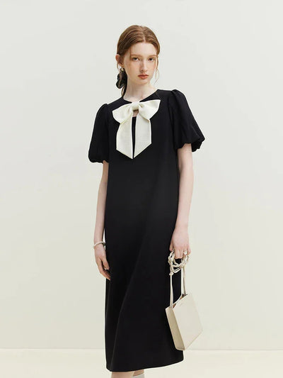 FSLE Bowknot Black Dress For Female Summer French Little Black Dress For Women Casual Loose Women 2023 New Dress For Women