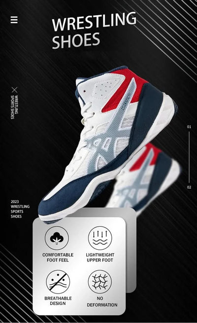 High Top Children Size 30-38 Boxing Wrestling Shoes Womens SAMBO Squat Fitness Sneakers White Blue Breathable Fighting Boots