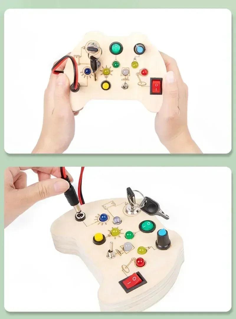 Montessori busy board sensory toys wooden with led light switch control travel activities children games for 2-4 years