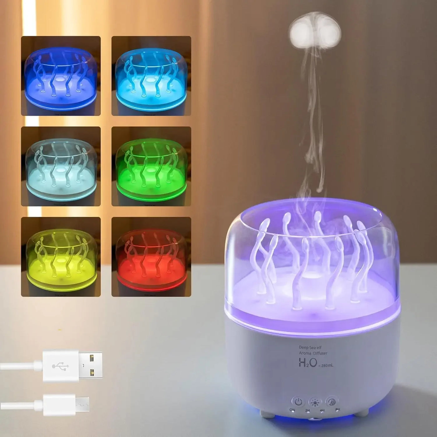 Air Humidifier for Bedroom 280ML Rotating Sea Grass Ultrasonic Aromatherapy Diffusers Mist Maker Fragrance Essential Oil Aroma