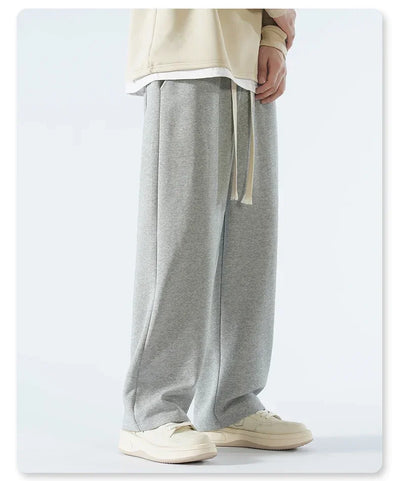 New Men's Casual Pants Wide Leg Straight 65% Cotton Fabric Outdoor Sweatpants Neutral High-quality Soft Long Baggy Trousers