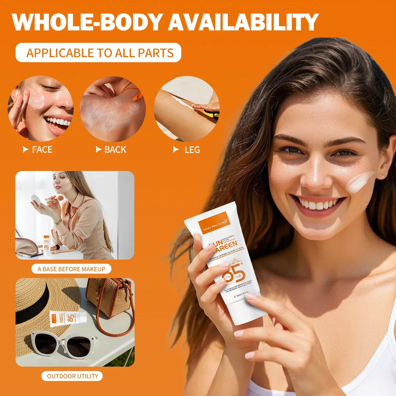 Mild sunscreen, broad-spectrum SPF moisturizing formula, lightweight sunscreen, vegetarian, suitable for facial and body skincar