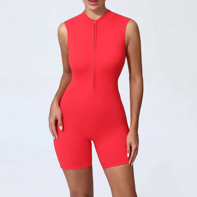 Seamless Yoga Jumpsuit Sports Fitness Peach Hip Tight Summer Zipper Sleeveless Bodysuit Workout Clothing Gym Tracksuit for Women