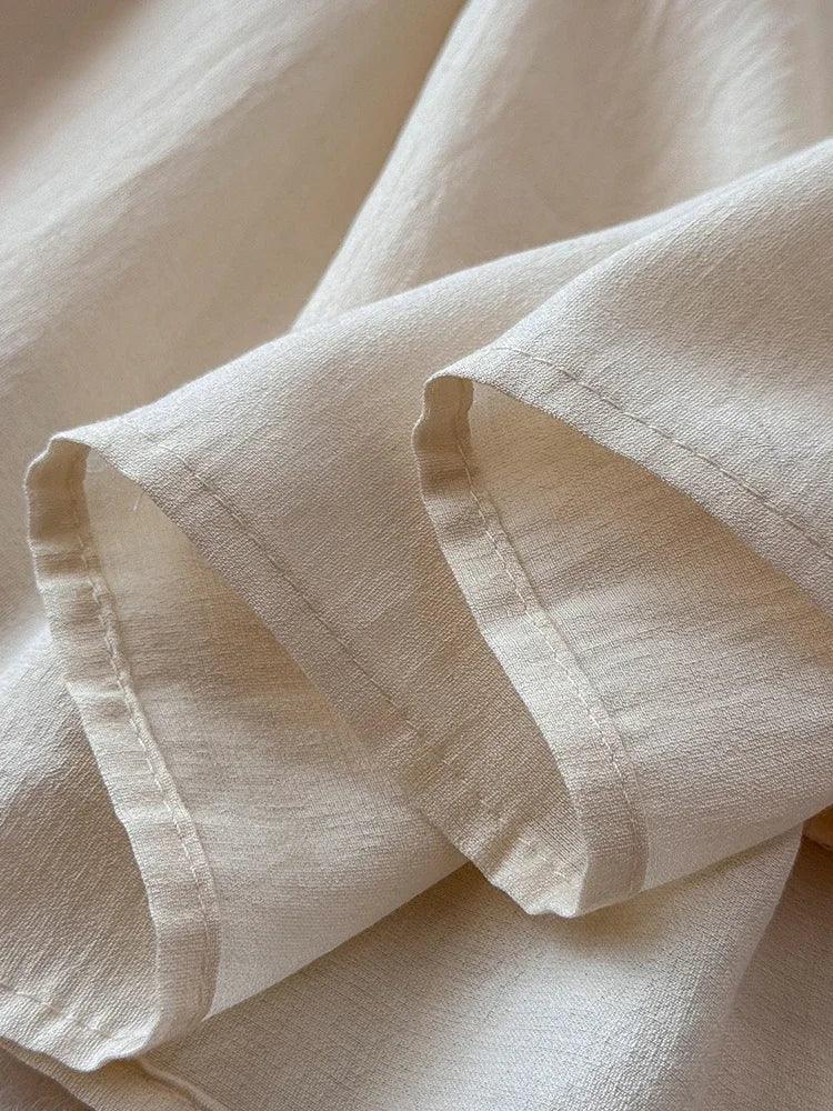 European American Style Women's New Cotton Linen 2024 Fashionable Lace Up Waist Slimming Patchwork Embroidered Short Dress A132