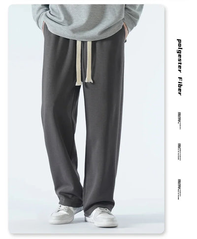 New Men's Casual Pants Wide Leg Straight 65% Cotton Fabric Outdoor Sweatpants Neutral High-quality Soft Long Baggy Trousers