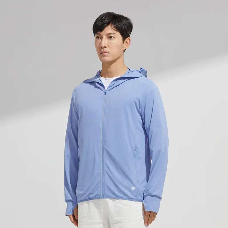 Summer Men's UPF 50+ UV Protection Lightweight Hoodie Long Sleeve SPF Jacket