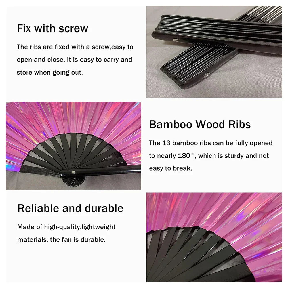 Holographic Hand Fan Raves Fans for Men Women Foldable Craft Holding Lasers Colors Hand Fan for Holiday Party