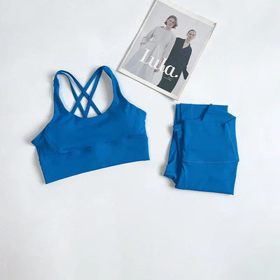 2 Pieces Yoga Set Women Gym Set Workout Clothes Sports Suits High Waist Leggings Cross Straps Fitness Bra Running Tracksuit👚👍️