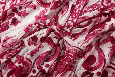 Seifrmann Spring Autumn Designer Women's V-neck Flying sleeve Lace up Print Loose Holiday robe Dresses