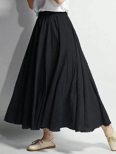 Classic A-line Pleated Skirts for Women High Elastic Waist Solid Black Summer Thin Long Skirt Woman Clothing Women's Skirts