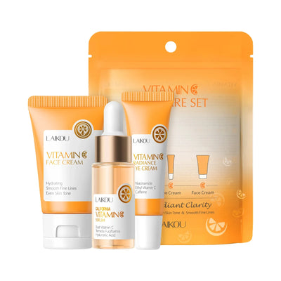 Vitamin C Skincare Set 3 Piece Serum Eye Cream Face Moisturizer Hydrating Firming Brightening Facial Care
