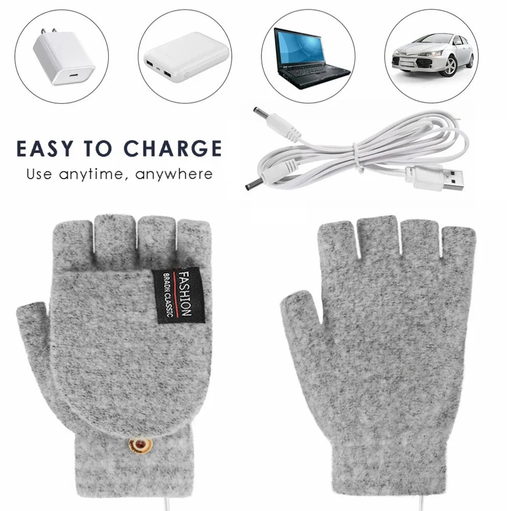 Hand Warmers Mittens Electric Heated Gloves Heater Rechargeable USB Reusable Winter Warm Heating Laptop for Women Men