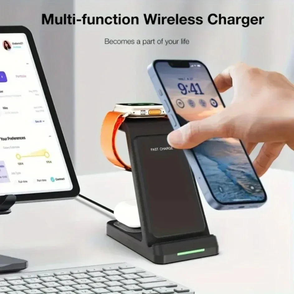 30W Wireless Charger Stand 3 in 1 Fast Charging Station for iPhone 16 15 14 13 12 iWatch 10/9/8/7/6/5/4/3 Airpods 4/3/2/Pro