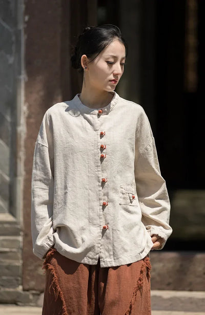 Women's Literary Vintage Ramie Linen Tops