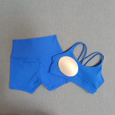 2 Pieces Yoga Set Gym Shorts Sports Set Women Workout Outfit Fitness Suit Cross Straps Bra High Waist Shorts Running Tracksuit