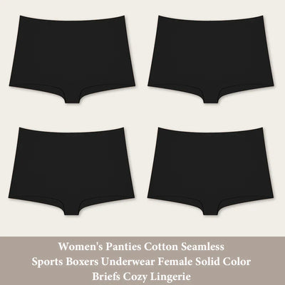 4PCS Women's Panties Cotton Seamless Sports Boxers Underwear Female Solid Color Briefs Cozy Lingerie Intimate Underpants XS-XL