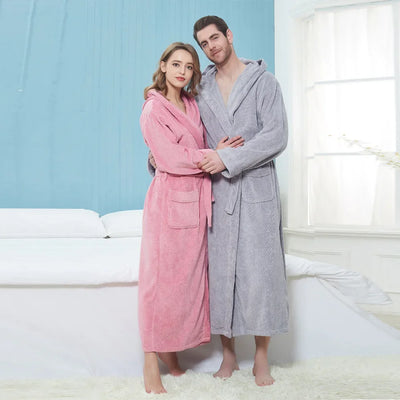 High Quality Men's Robe Hooded Winter Bathrobe