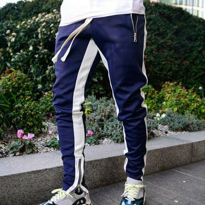 2025 New Men Sweatshirts Jogging Pants Men Casual Pants Men Stylish Color Block Zip Pockets Drawstring Sports Skinny Pants Trous