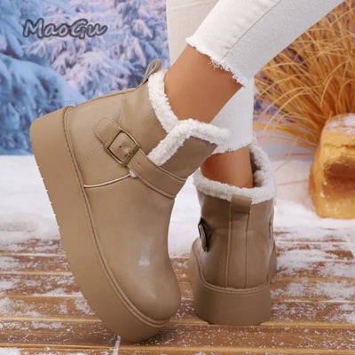 New Winter Women Snow Boots Warm Female Antiskid Soft Leather Shoes Non-Slip Thermal Plush Ankle Boots Size 35-40 Botas Mujer