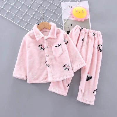 New Winter Flannel Kids Pajamas Sets Child Warm Sleepwear Cartoon Print Girls Boys Nightwear Children Pajamas Girls 1-5 Years