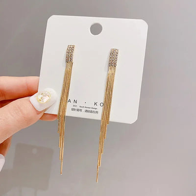 Fashion Statement Earrings Long Gold Color Statement Bling Tassel Earrings for Women Ms Wedding Daily Pendant Hot Jewelry Gift