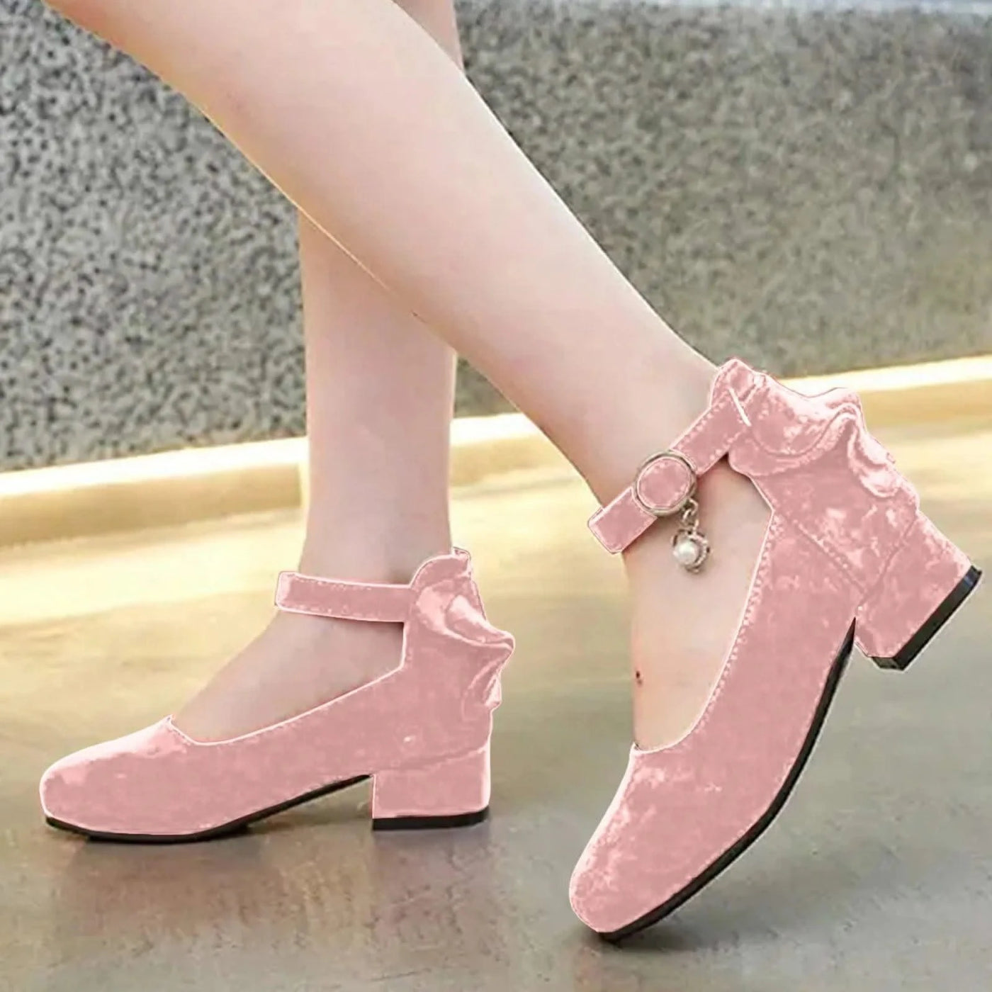 Kids Velvet Black Pink Leather High Heeled Shoes 3-15T | Princess Sandals for Girls | For Party, Wedding, Dance | Children's Fashion