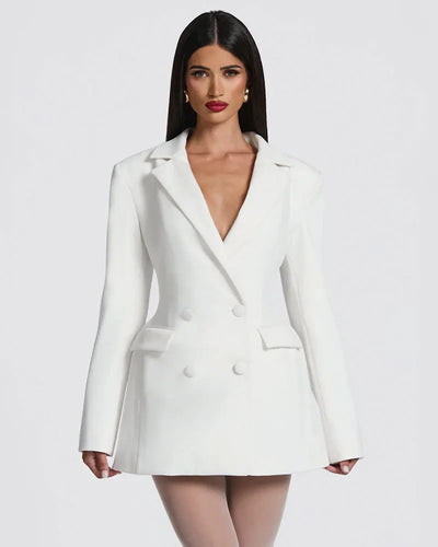 Sexy Mini Blazer Dress Wiht Scarf  Women Elegant  Long Sleeve Double-breasted High Waist Club Party Blazers Dress