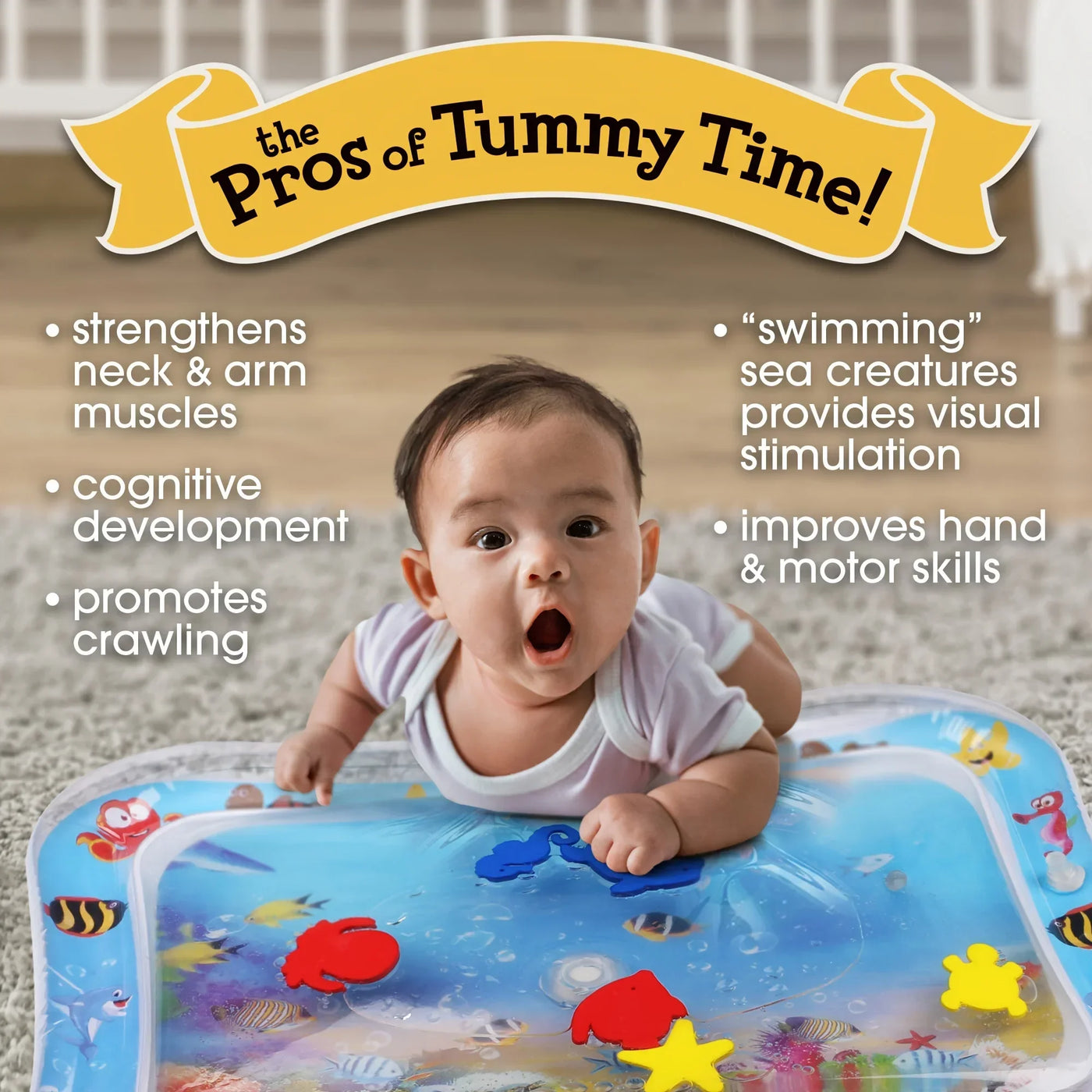 Tummy Time Water Mat with Gift Box for Infants Toddlers Baby 3 Months+, 26x20 in,waterplay,outdoor,summer fun,Christmas gift