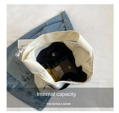 Canvas Shoulder Women's Tote Bag Corduroy Simple Casual Large Capacity Designer Handbags For Women Travel Solid Shopper Bag