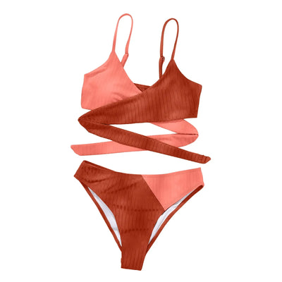 Summer Ladies Sexy High Waist Print Two Piece Bikini Sets Biquini Women Swimsuit Clothing Set Color Block Mujer Swimwear Suits