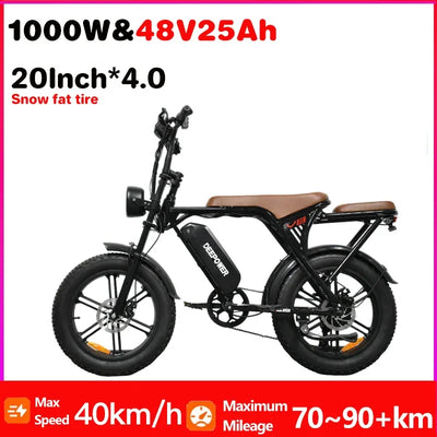 1000W Motor Adult Electric Bike 48V 25AH 20-inch Snow Tire Electric bicycle Outdoor adult Off-Road Bicycle Mountain Ebike