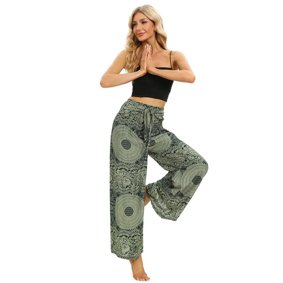 Women's Boho Yoga Rayon Floral Printed Wide Leg Pants