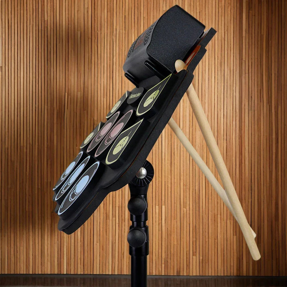 Electronic Drum Set With Drum Sticks Pedals Music Drums 9 Pad Roll-Up Drum Musical Electronic Drums Instrument For Kids Adults
