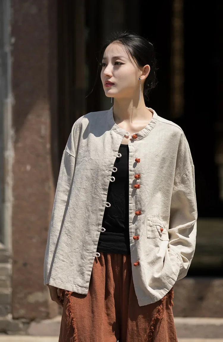 Women's Literary Vintage Ramie Linen Tops