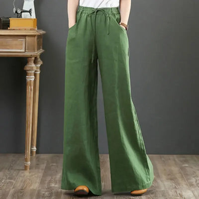 Wide-leg Pants Spring Casual Women's Versatile Loose Cotton Linen High-waist Drawstring Straight Trousers